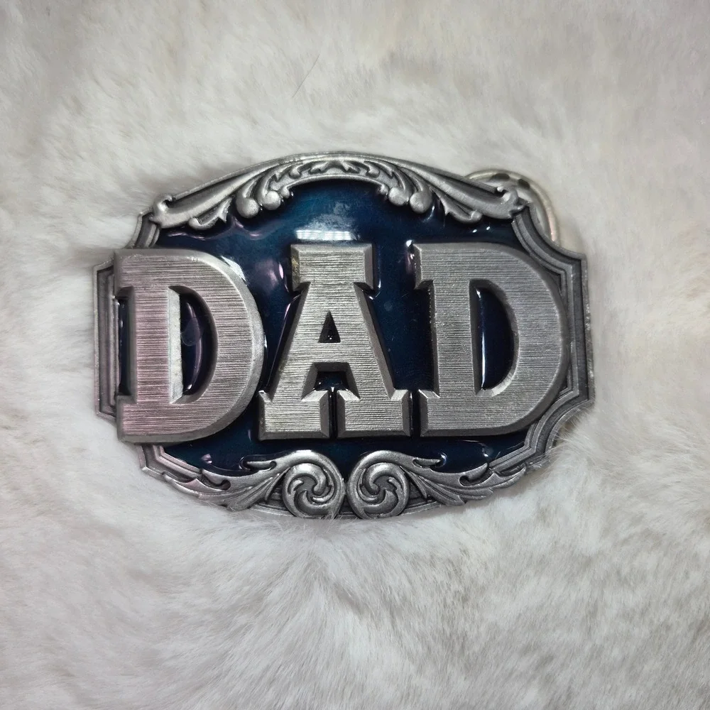 Vintage 1987 Siskiyou Buckle Co DAD Pewter Belt Buckle Blue Enamel USA Made M-50